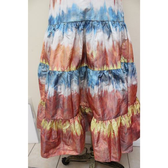 Alexis Roberta Desert Indigo Tie Dye Tiered Orange Blue Midi Dress Size Small - Picture 4 of 8
